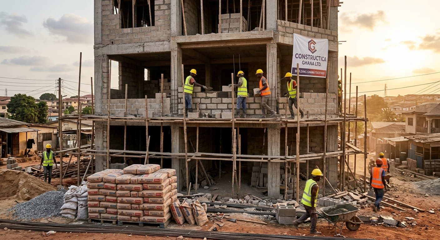 Construction crew raising a building on a Raycof project