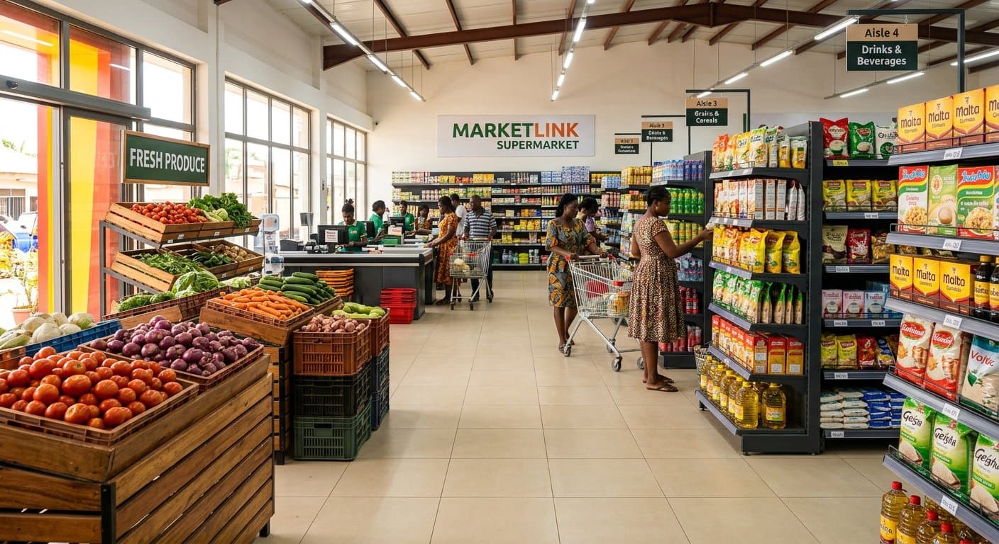 Inside a Raycof supermarket — fresh produce and stocked aisles
